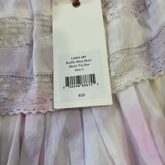 Love Shack Fancy Skirt Size Large Ruffle Mini Skirt Multi Tie Dye New With Tags - Picture 3 of 8